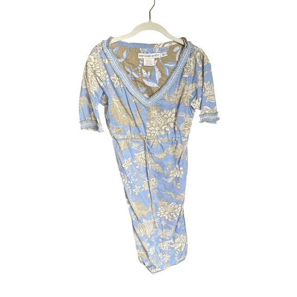 Gretchen Scott Blue Floral Midi Dress XS V-Neck Belted Waist - Picture 3 of 8